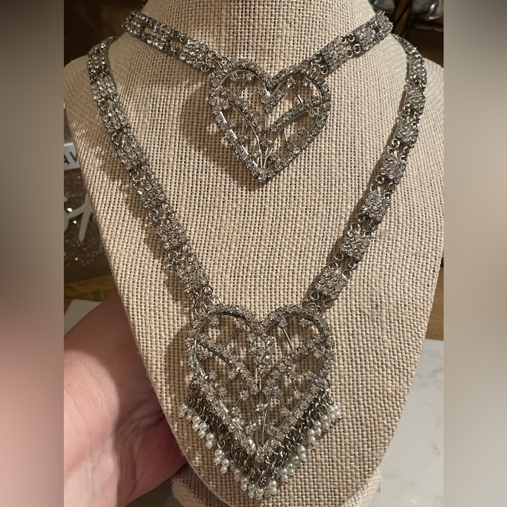 Vintage heart crystal necklace